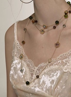 欧美跨境饰品亚马逊复古轻奢小众气质三层流苏珍珠绕式叠戴项饰