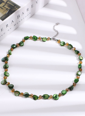 欧美夏季波西米亚风绿色贝壳串珠项链颈链个性海滩度假风跨境