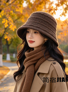 秋冬针织保暖显脸小渔夫帽女盆帽
