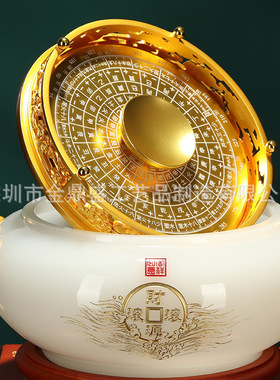 鸿运当头聚宝盆招财摆件中式家居高档装饰公司开业礼品转运水晶球