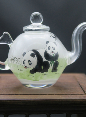 北京内画 翠琦轩内画壶 内画小茶壶（摆件）长城熊猫花鸟画