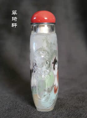 北京鼻烟壶 翠琦轩内画 北京内画 小兽头内画鼻烟壶 猫咪 扑影