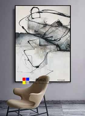 纯手绘抽象油画黑白画客厅玄关