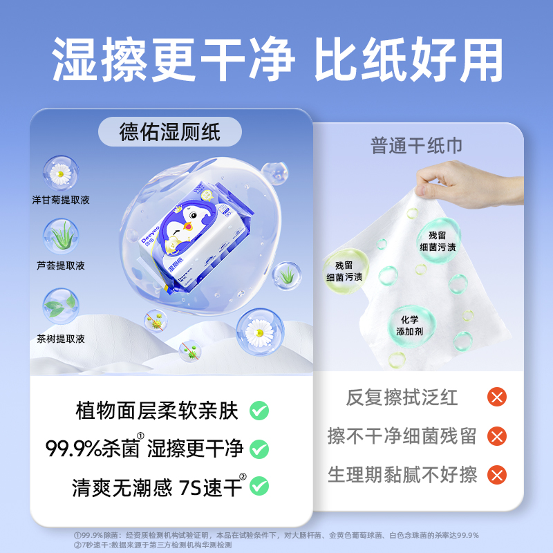 【直播专属价126.9】德佑湿厕纸家庭实惠装80抽洁厕湿纸巾擦屁股-图0