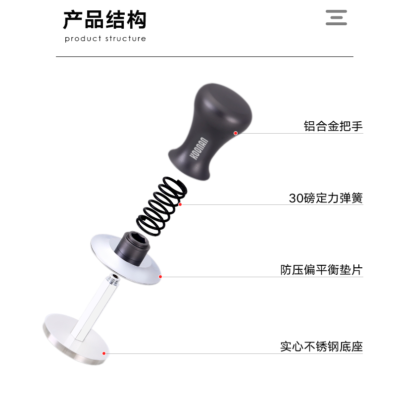 koonan恒定咖啡粉压粉器咖啡机恒力布粉器58mm51mm套装不锈钢粉锤 - 图2