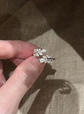 法式叶脉中古满钻开口戒指