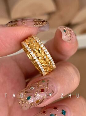 意式轻奢中古麦穗转运开口戒指