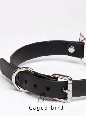 笼中鸟 猫咪铃铛项圈女定制刻字皮革choker黑/粉色k8k9狗狗牵引绳