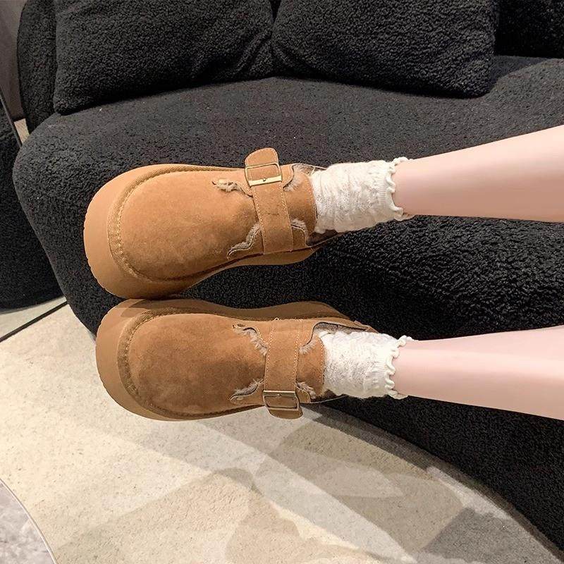 厚底加绒豆豆勃肯鞋女2025年新款春季毛毛乐福鞋博肯棉鞋子雪地靴,淘宝优惠券,粉丝福利购,淘宝优惠卷