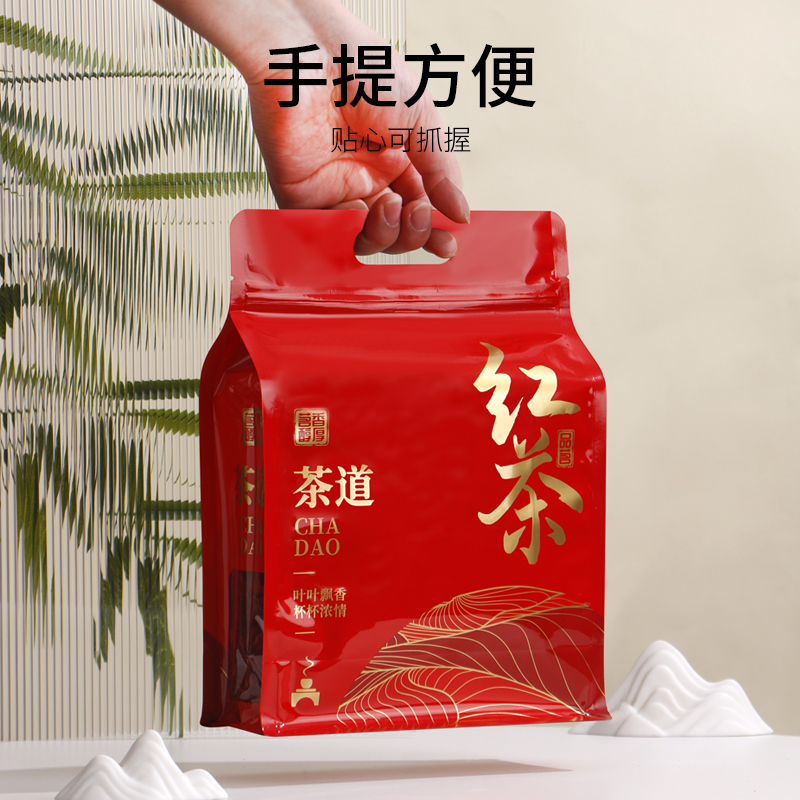 山河图茶包装八边封红茶绿茶可手提精美软袋侧边可视更方便 - 图1