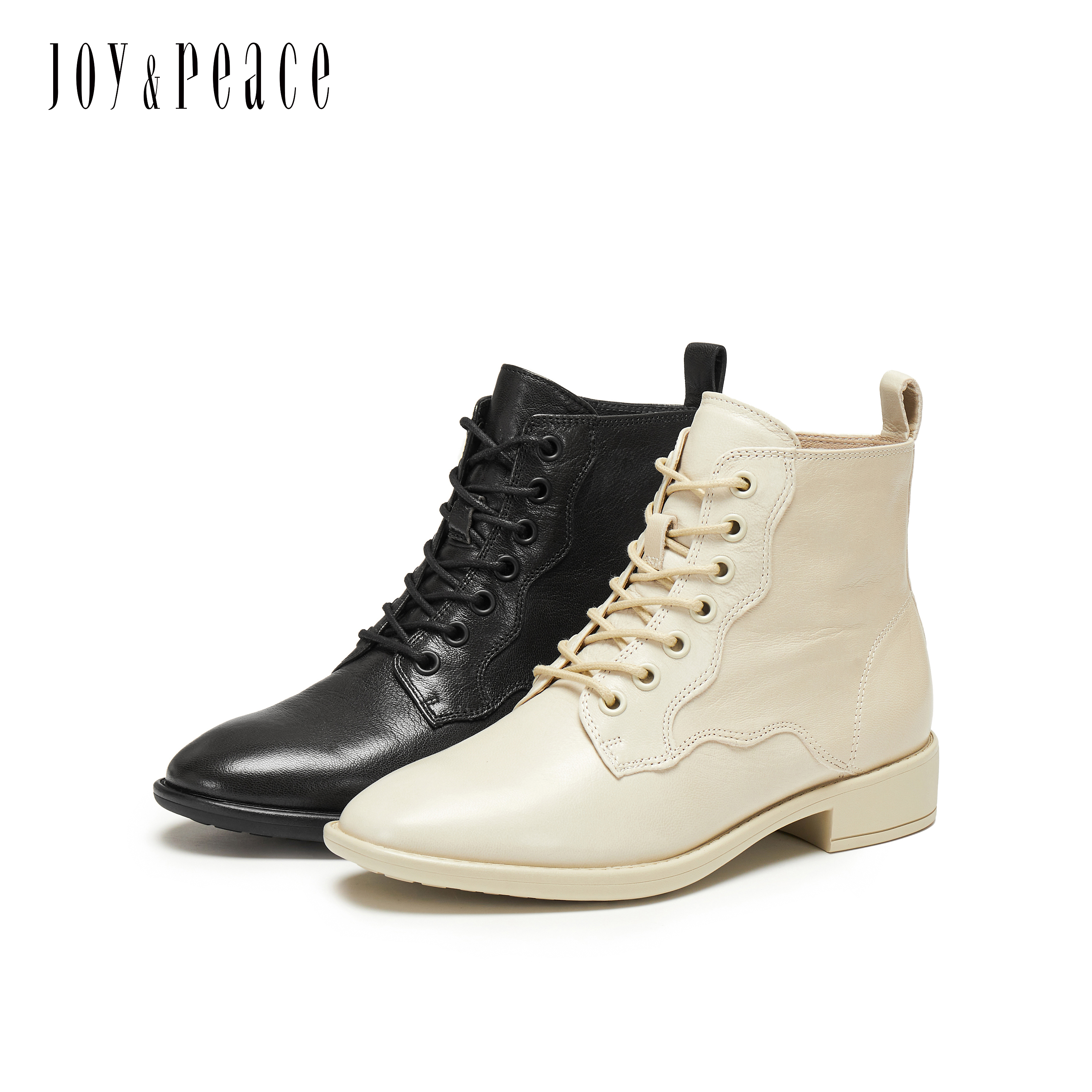 真美诗2025冬季新款柔软羊皮飒爽系带粗跟马丁靴短靴女YZK21DD5 - 图3