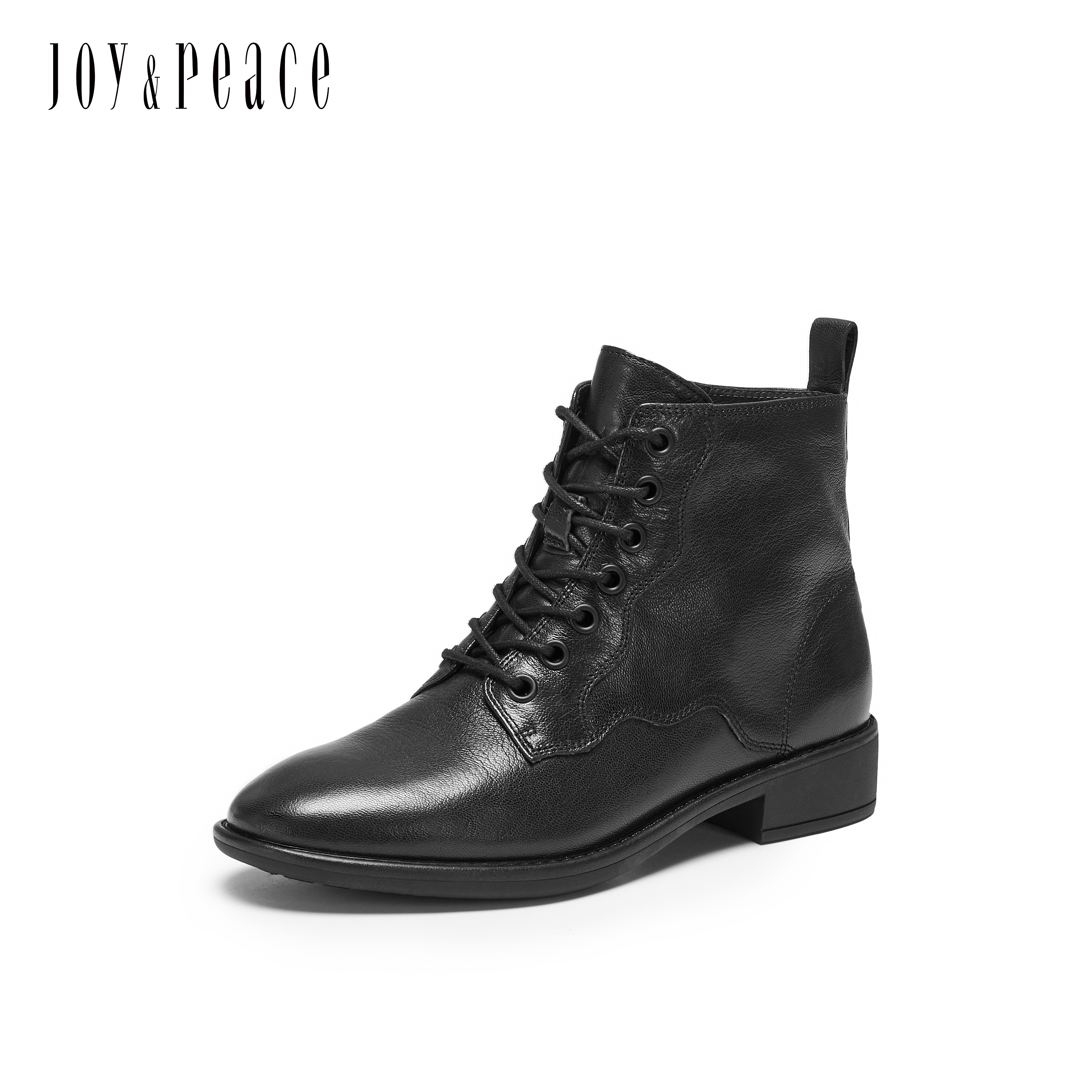 真美诗2025冬季新款柔软羊皮飒爽系带粗跟马丁靴短靴女YZK21DD5 - 图1