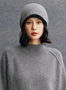 秋冬简约2026山羊绒帽子女手工编织镂空钩花包头帽保暖针织帽