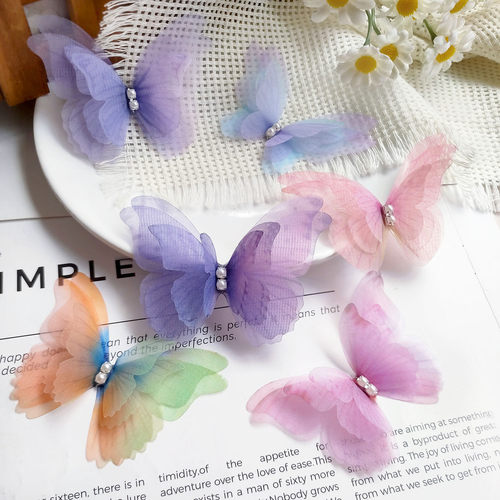 7cm立体多层薄纱蝴蝶古风仿真蝴蝶发饰窗帘小装饰diy手工材料配件 - 图2