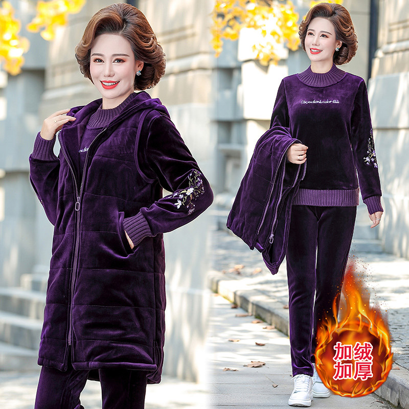 中老年人女装金丝绒运动衣服2020 伊栢中老年女装