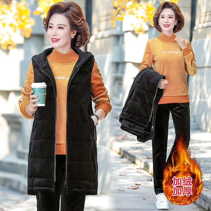 中老年人女装金丝绒运动衣服2020 伊栢中老年女装