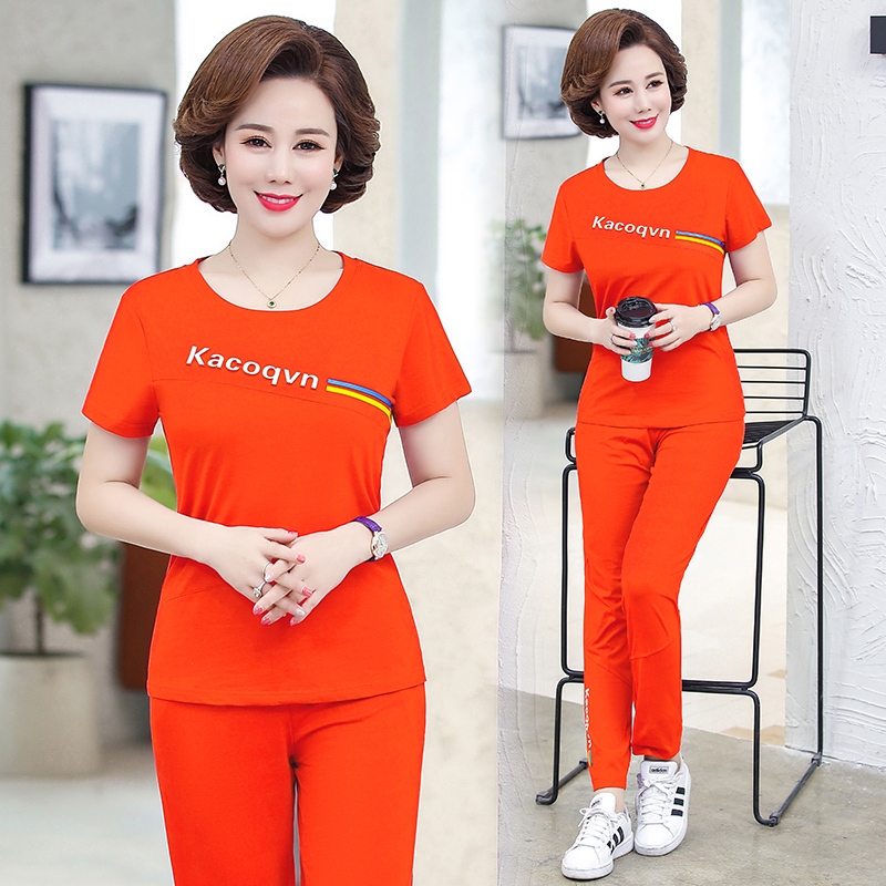 恤两件套中老年人休闲账动服套装女装 新款中年妈妈夏装短袖 2020 T 恤两件套中老年人休闲账动服套装女装 新款中年妈妈夏装短袖 2020 T