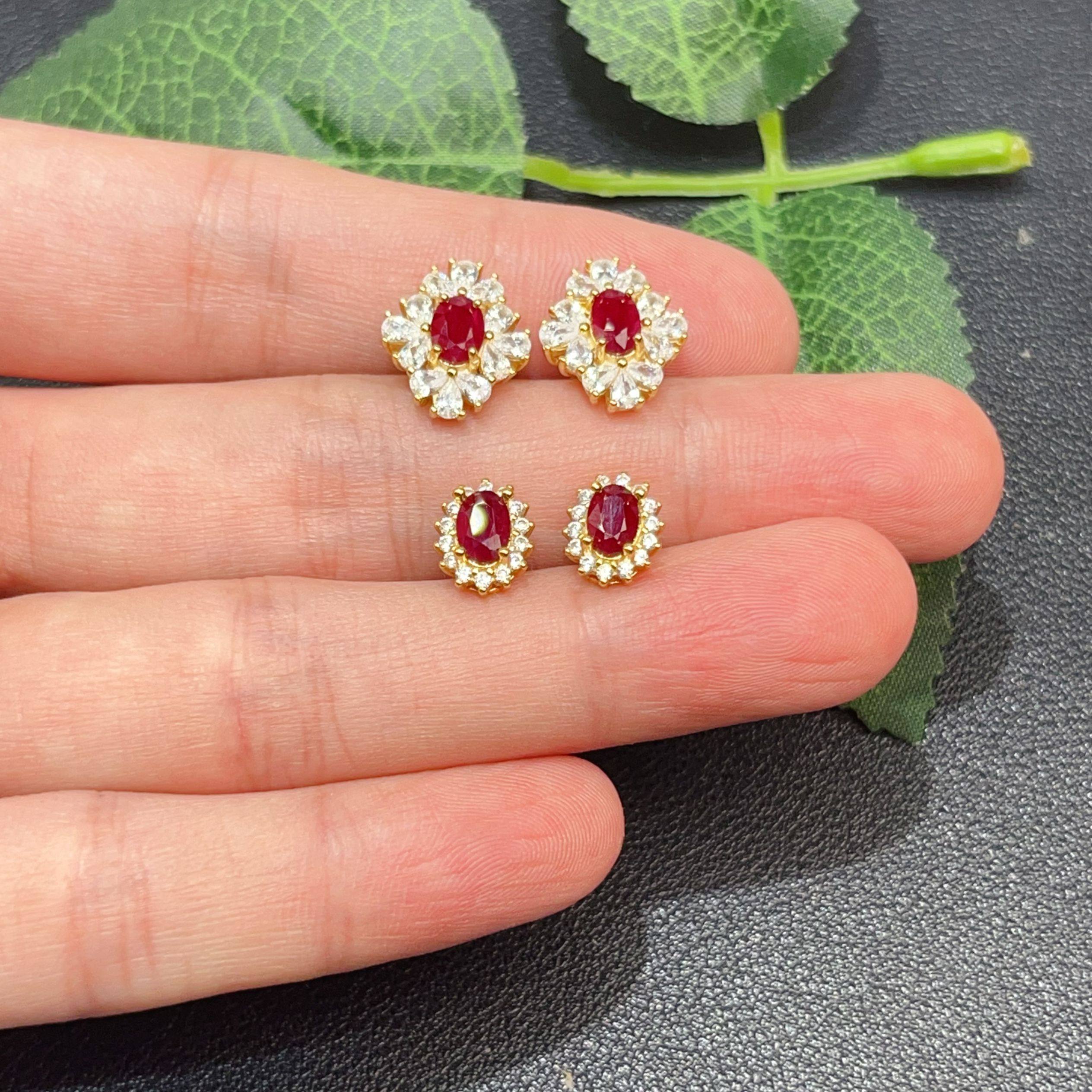 瑞耀珠宝鸽血红红宝石耳钉4*6S925银明艳不黑镶金品质通勤设计,淘宝优惠券,粉丝福利购,淘宝优惠卷