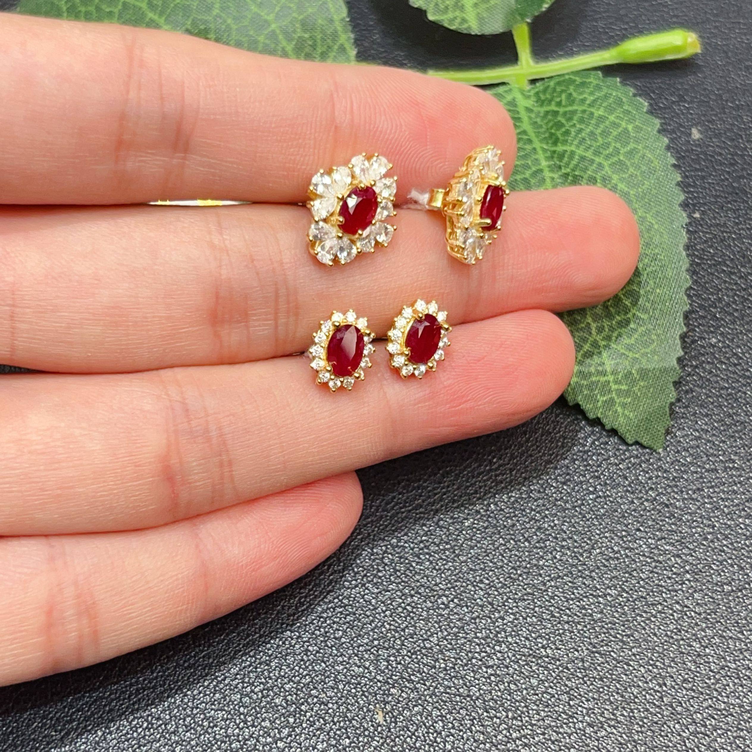 瑞耀珠宝鸽血红红宝石耳钉4*6S925银明艳不黑镶金品质通勤设计,淘宝优惠券,粉丝福利购,淘宝优惠卷