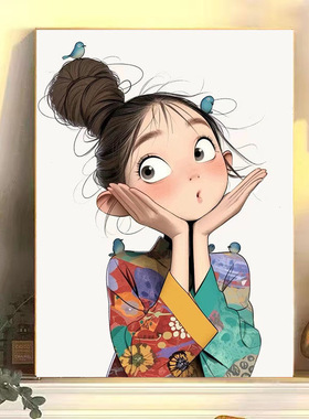 diy数字油画俏皮女孩系列手工填充填色油画系解压装饰挂画
