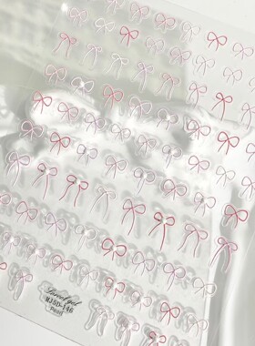 晶钻粉色蝴蝶结美甲贴纸