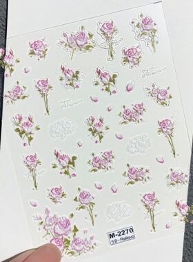 高级浪漫日落玫瑰浮雕美甲贴纸