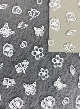 半透白色花朵浮雕美甲贴纸