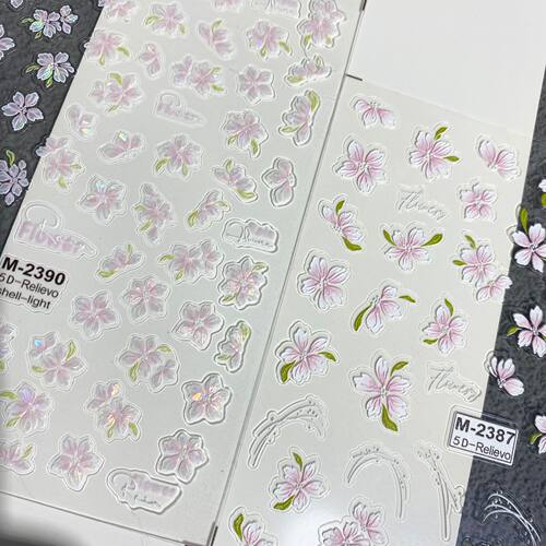 纯欲贝壳光樱花桃花美甲贴纸浮雕清透山茶花立体五瓣花指甲贴装饰 - 图0