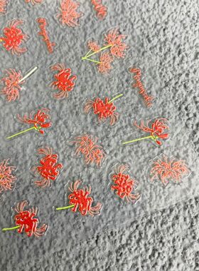 国风红色曼珠沙华彼岸花美甲贴纸