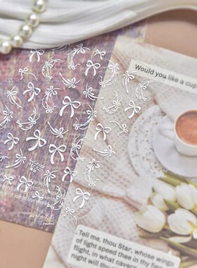 温柔风郁金香蕾丝蝴蝶结美甲贴