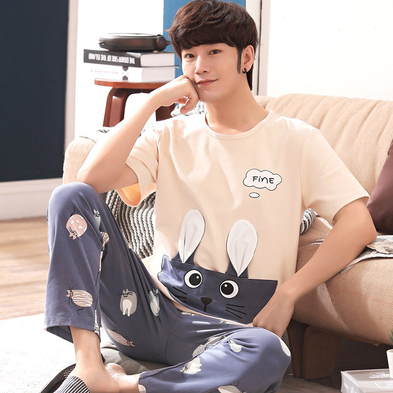 夏季纯棉短袖长裤青少年大学生睡衣 绮秀芬睡衣/家居服套装