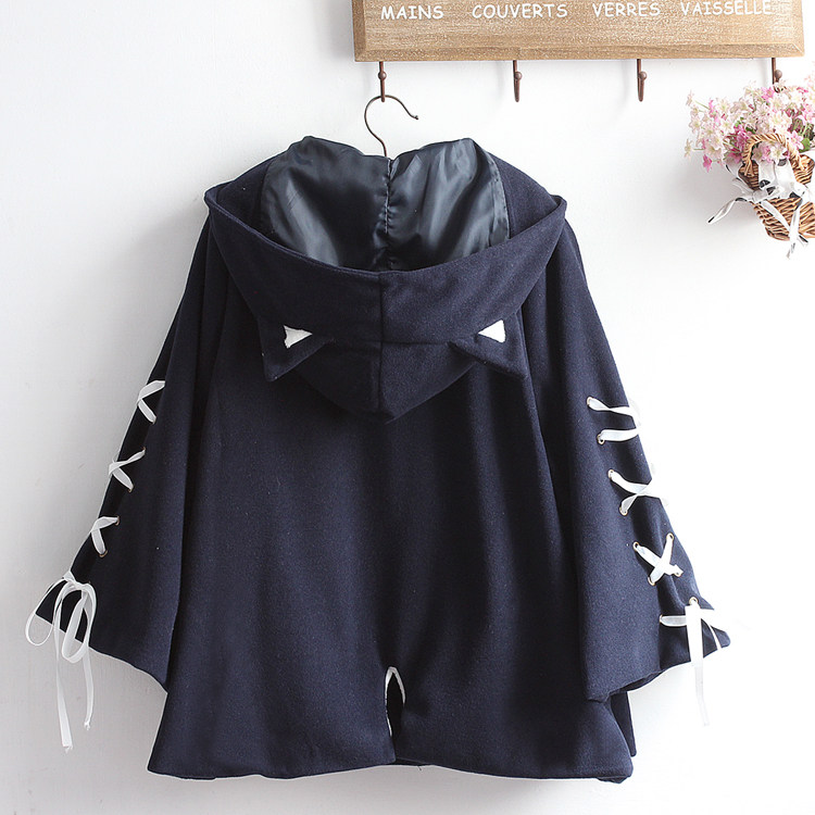 原创可爱男女冬装软妹恶魔连帽七分袖法兰绒斗篷宽松学生毛呢外套,淘宝优惠券,粉丝福利购,淘宝优惠卷