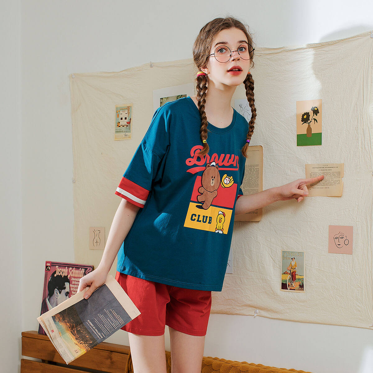 芬腾夏季2020新款布朗熊卡通睡衣 芬腾润诚睡衣/家居服套装