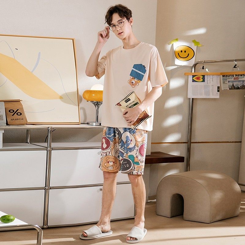 芬腾男士夏季纯棉短袖宽松休闲睡衣 芬腾润诚睡衣/家居服套装