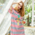 Váy ngủ ngắn tay nữ mùa hè Fenteng sọc cotton mềm mại có thể mặc bên ngoài váy ngủ đồ ngủ cô gái in dịch vụ tại nhà - Bộ Pajama bộ gió nữ đẹp Bộ Pajama