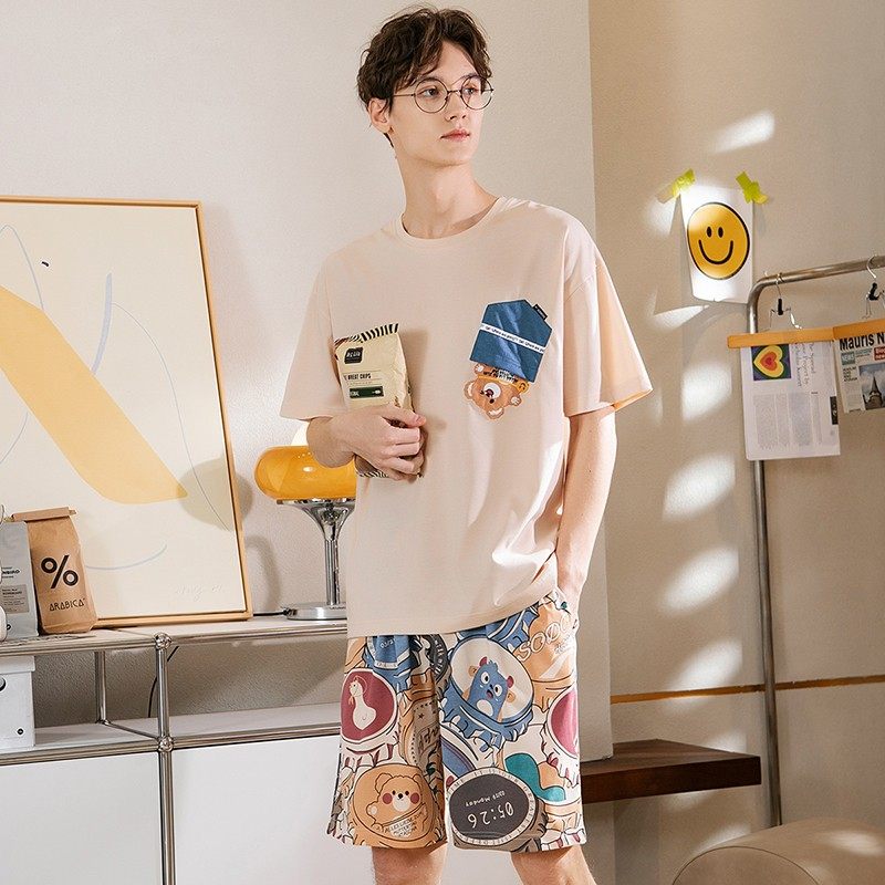 芬腾男士夏季纯棉短袖宽松休闲睡衣 芬腾润诚睡衣/家居服套装