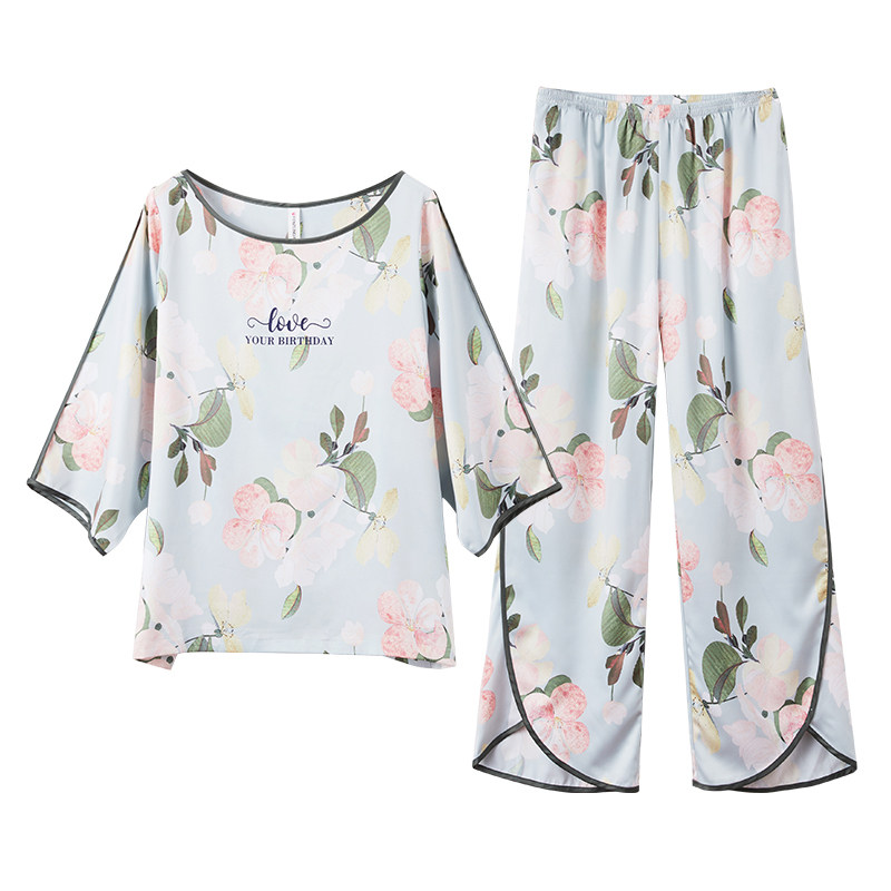 芬腾夏季仿真丝绸性感冰丝韩版睡衣 芬腾润诚睡衣/家居服套装