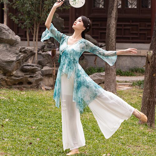 妹姿彩古典舞身韵纱衣练功服装女飘逸中国民族蹈仙气宽松长款上衣 - 图2