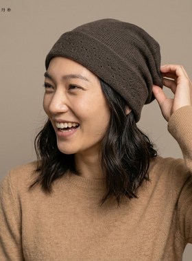 100%山羊绒堆堆帽女秋冬保暖冷帽