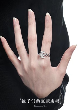 高级感开口戒指小众男女月亮滴釉