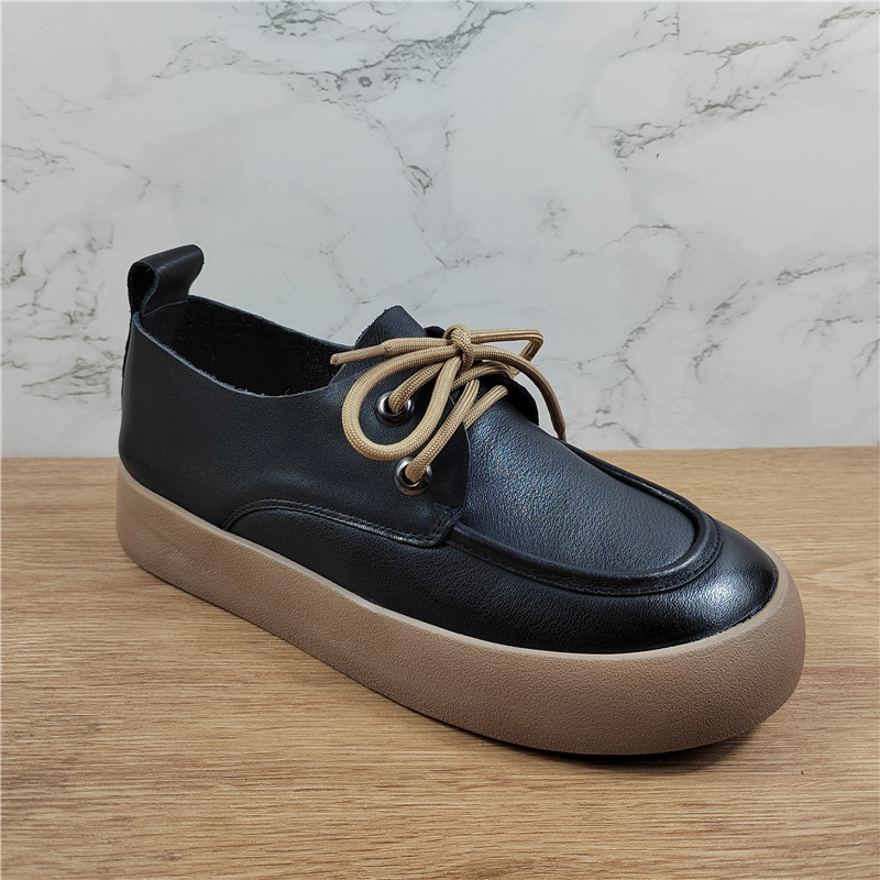 商场同款头层牛皮单鞋女2025春季新款舒适软底系带圆头平底小皮鞋,淘宝优惠券,粉丝福利购,淘宝优惠卷