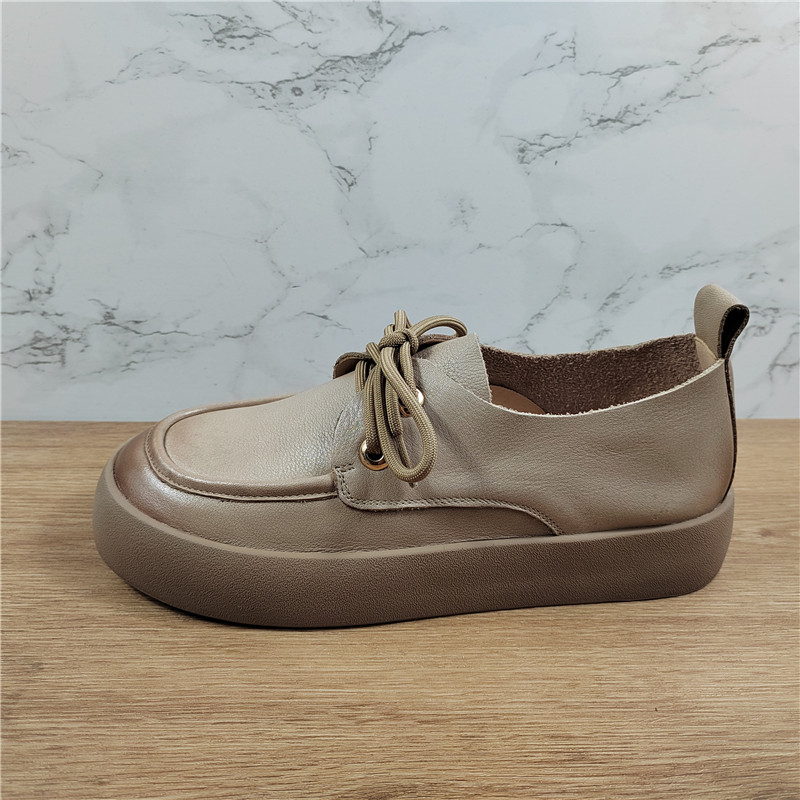 商场同款头层牛皮单鞋女2025春季新款舒适软底系带圆头平底小皮鞋,淘宝优惠券,粉丝福利购,淘宝优惠卷