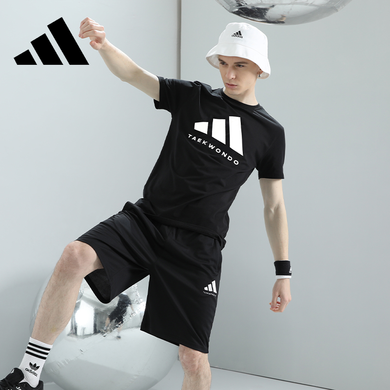 adidas阿迪达斯运动套装男 夏新款休闲宽松跑步短袖t恤短裤两件套