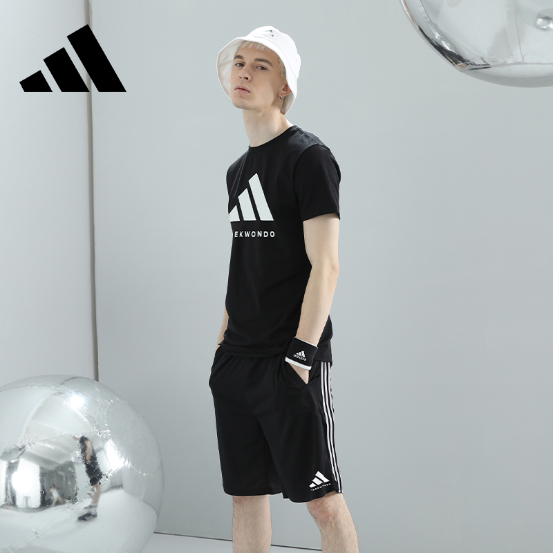 adidas阿迪达斯运动套装男 夏新款休闲宽松跑步短袖t恤短裤两件套