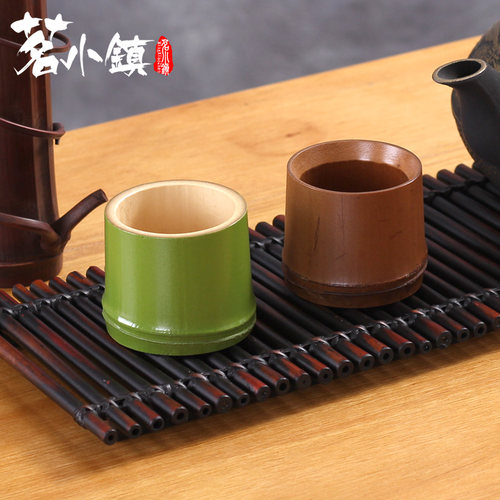 竹杯子水杯田园风天然竹制家用小号日式酒杯复古手工绿色竹筒茶杯 - 图2