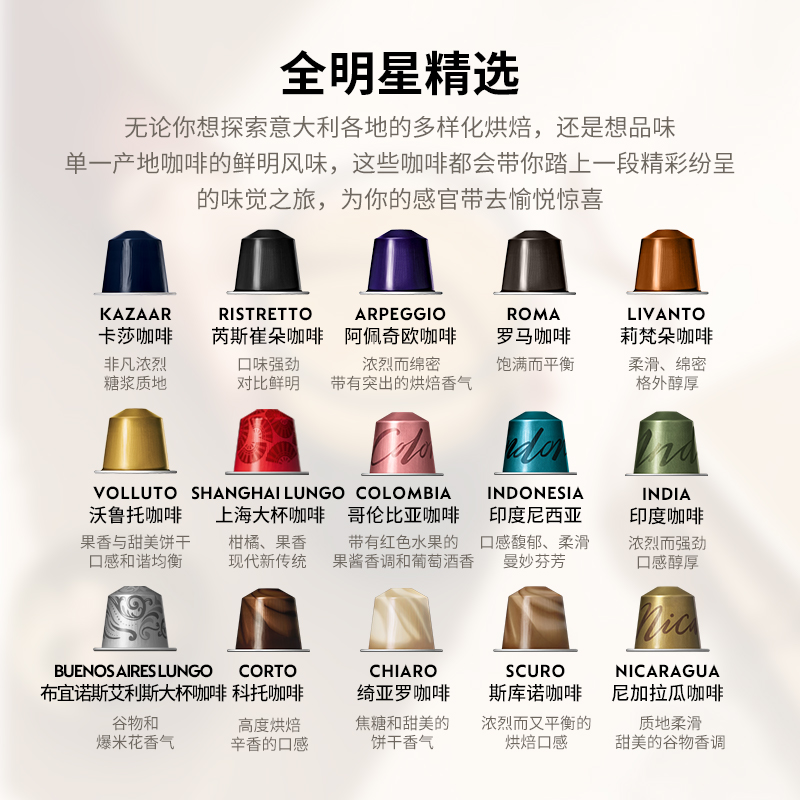 NESPRESSO奈斯派索胶囊咖啡全明星精选150颗进口美式黑咖啡包邮 - 图0