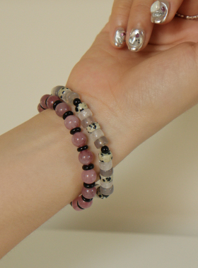 天然紫马粉水晶撞色串珠项链手链