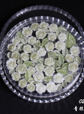 新款美甲饰品月季玫瑰山茶花立体花朵树叶珍珠混装网红穿戴甲配饰