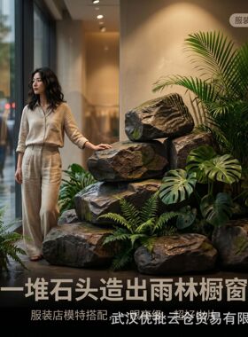 仿真假石头庭院造景装饰道具摆件假山景观陈设商场装饰玻璃钢石头