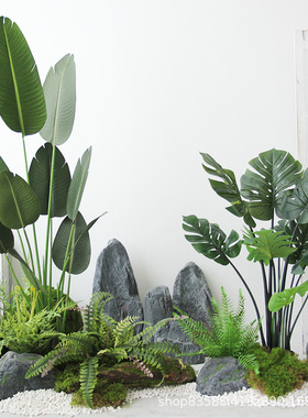 仿真龟背树旅人蕉植物天堂鸟绿植盆栽室内假盆景店面橱窗套装摆件